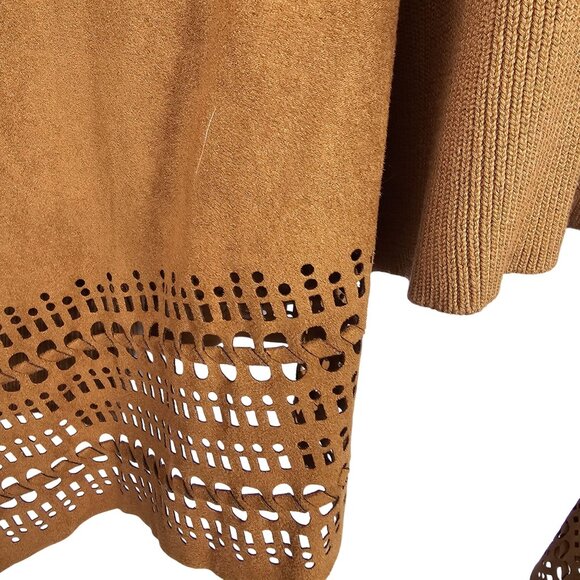 Womens 3X Open Front Brown Cardigan Faux Suede Laser-Cut Hem Stretch Long Sleeve - Picture 12 of 12